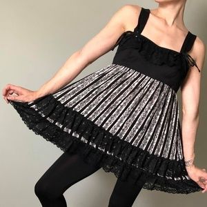 Black & White Striped Ruffled Lace Babydoll Dress